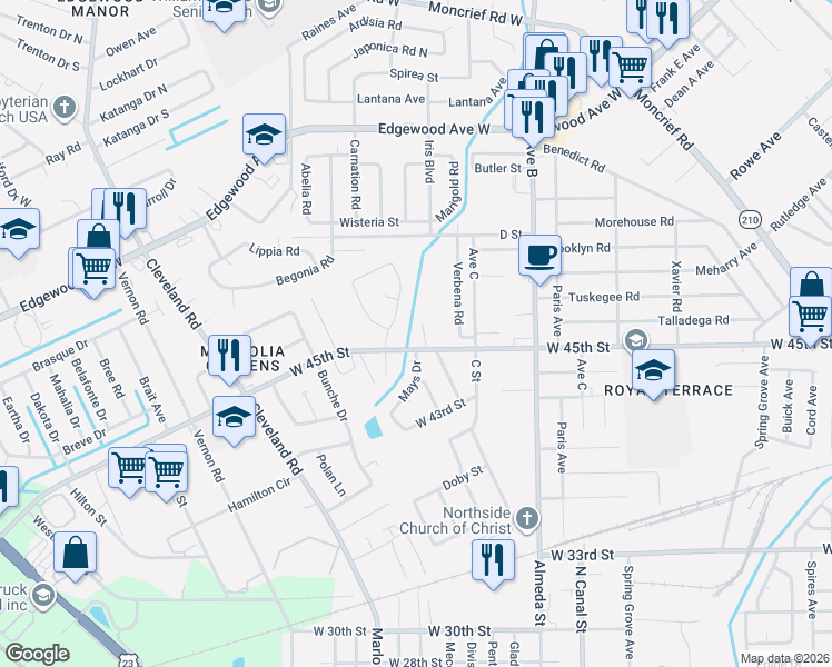 map of restaurants, bars, coffee shops, grocery stores, and more near 5516 Agra Court in Jacksonville