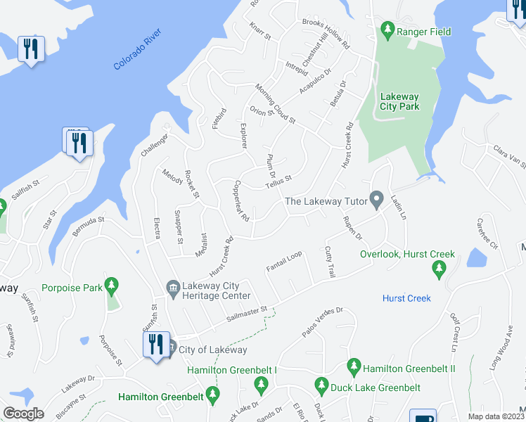 map of restaurants, bars, coffee shops, grocery stores, and more near 210 Copperleaf Road in Lakeway
