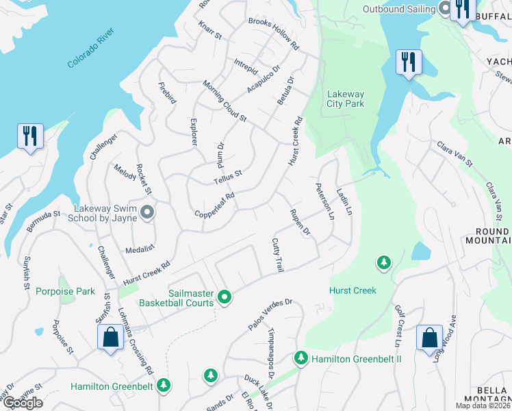 map of restaurants, bars, coffee shops, grocery stores, and more near 307 Hurst Creek Road in Lakeway