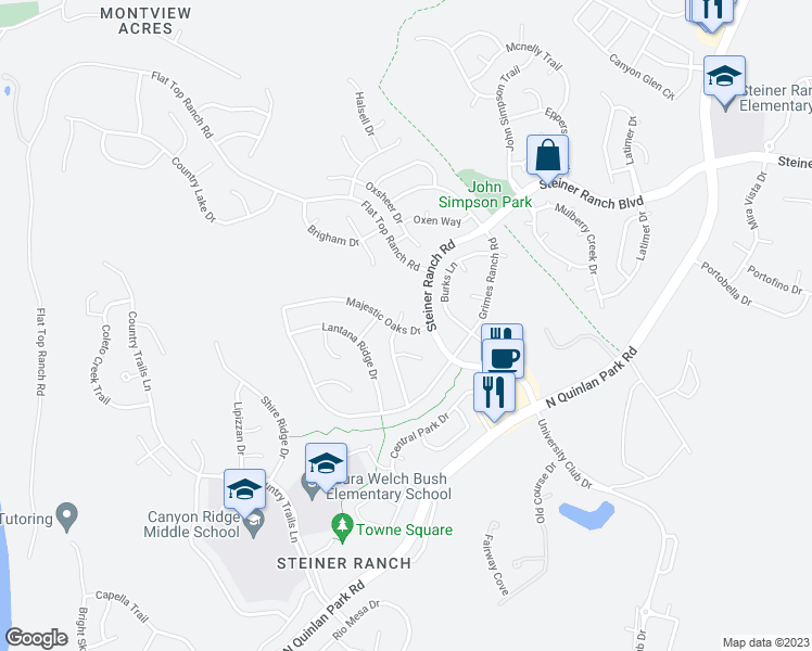 map of restaurants, bars, coffee shops, grocery stores, and more near 3101 Persimmon Valley Trail in Austin