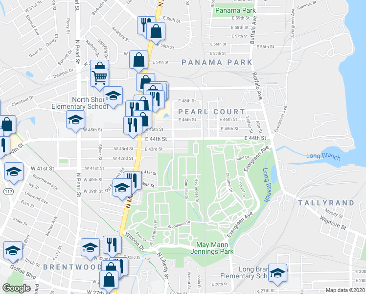 map of restaurants, bars, coffee shops, grocery stores, and more near 231 East 43rd Street in Jacksonville