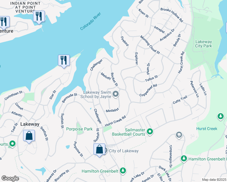 map of restaurants, bars, coffee shops, grocery stores, and more near 118 Snapper Street in Lakeway