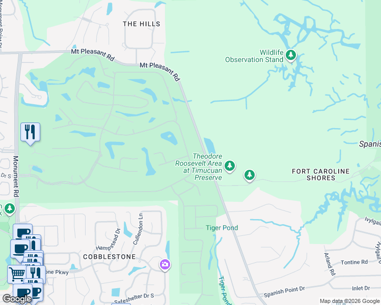 map of restaurants, bars, coffee shops, grocery stores, and more near 3886 Muirfield Boulevard South in Jacksonville