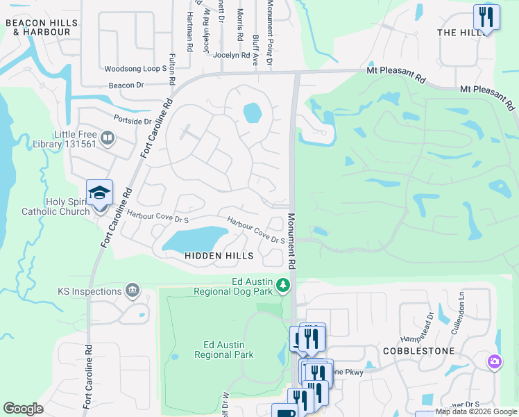 map of restaurants, bars, coffee shops, grocery stores, and more near 12043 Saverio Lane in Jacksonville