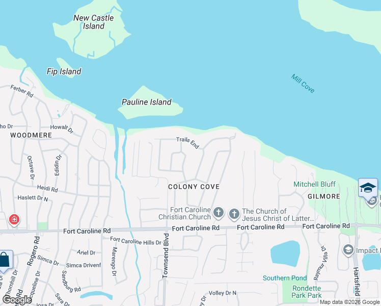 map of restaurants, bars, coffee shops, grocery stores, and more near 7428 Trails End in Jacksonville