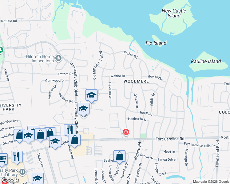 map of restaurants, bars, coffee shops, grocery stores, and more near 3971 Kaden Drive East in Jacksonville