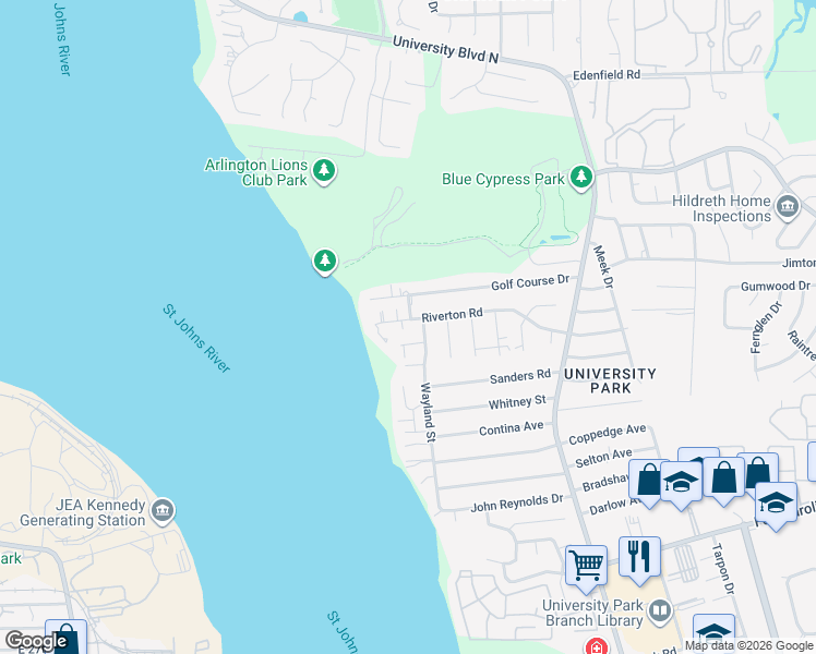 map of restaurants, bars, coffee shops, grocery stores, and more near 3953 Wayland Street in Jacksonville