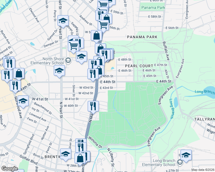 map of restaurants, bars, coffee shops, grocery stores, and more near 121 East 43rd Street in Jacksonville