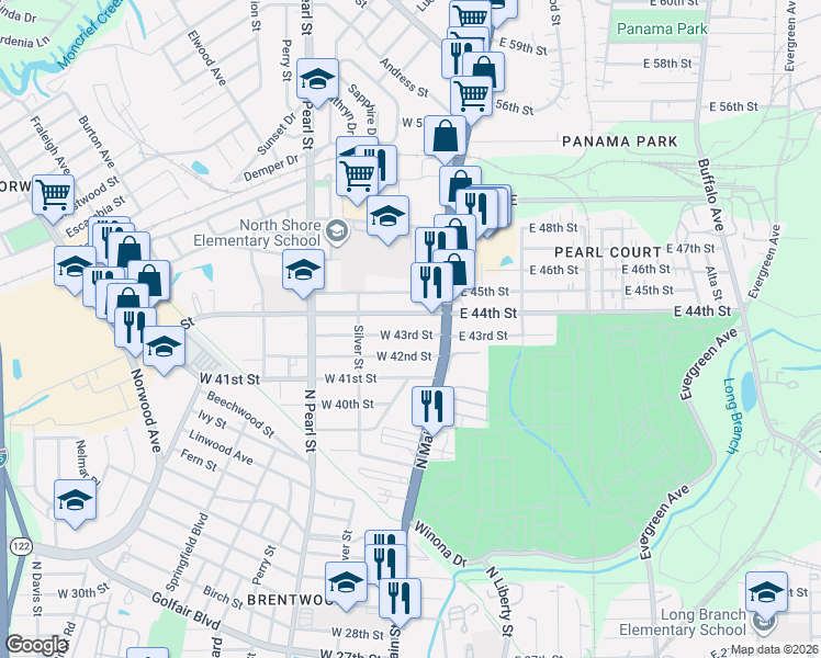 map of restaurants, bars, coffee shops, grocery stores, and more near 33 West 43rd Street in Jacksonville
