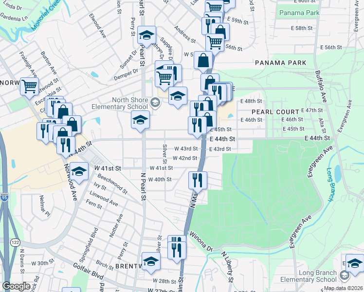 map of restaurants, bars, coffee shops, grocery stores, and more near 127 West 43rd Street in Jacksonville
