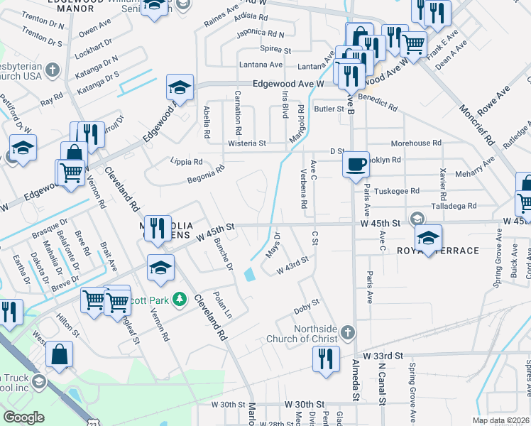 map of restaurants, bars, coffee shops, grocery stores, and more near 5516 Minosa Circle East in Jacksonville