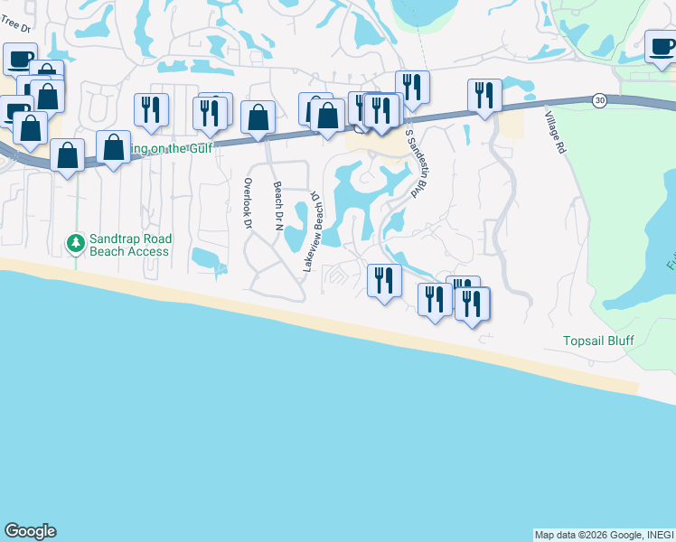 map of restaurants, bars, coffee shops, grocery stores, and more near 4731 Westwinds Drive in Destin
