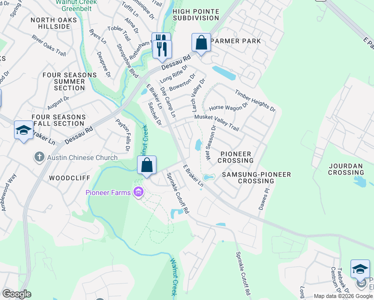 map of restaurants, bars, coffee shops, grocery stores, and more near 1505 Roseburg Drive in Austin