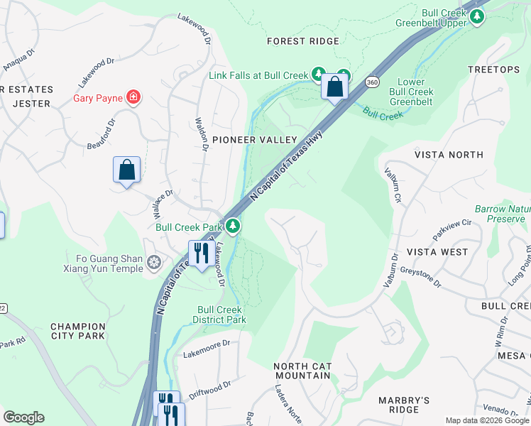 map of restaurants, bars, coffee shops, grocery stores, and more near 6701 Valburn Drive in Austin