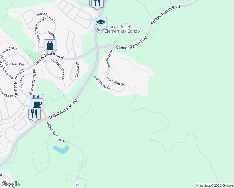 map of restaurants, bars, coffee shops, grocery stores, and more near 11929 Portobella Drive in Austin