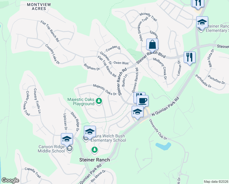 map of restaurants, bars, coffee shops, grocery stores, and more near 2964 Grimes Ranch Road in Austin
