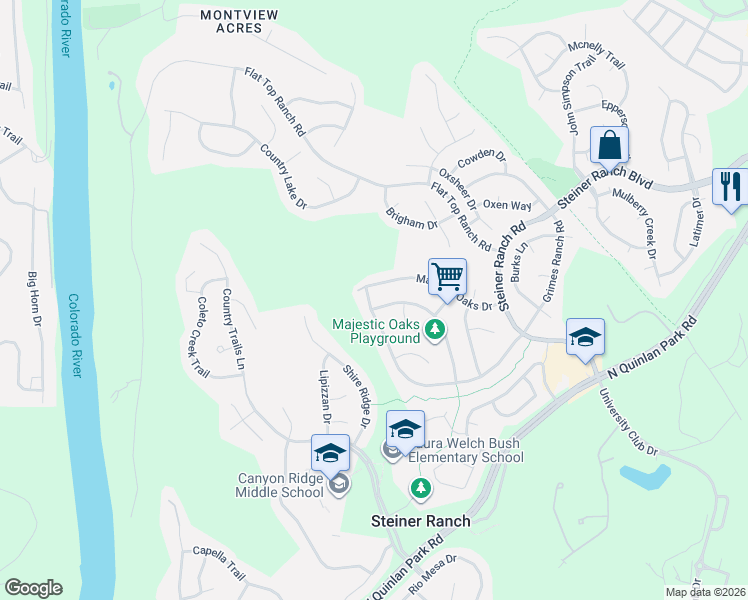 map of restaurants, bars, coffee shops, grocery stores, and more near 2709 Grimes Ranch Road in Austin