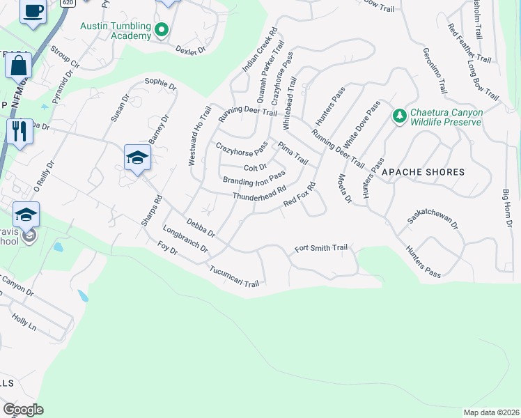 map of restaurants, bars, coffee shops, grocery stores, and more near 1509 Red Fox Road in Austin