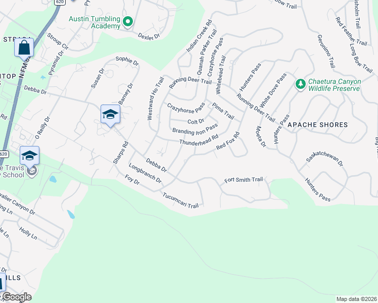 map of restaurants, bars, coffee shops, grocery stores, and more near 1412 Red Fox Road in Austin