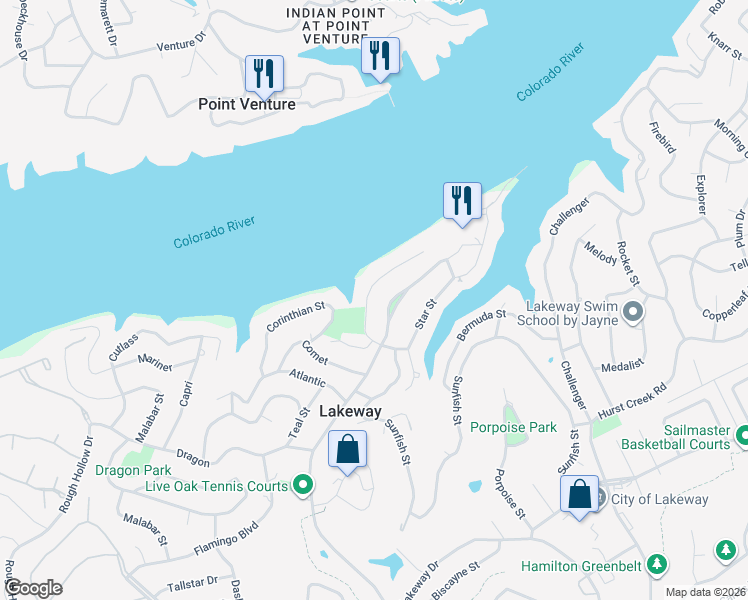 map of restaurants, bars, coffee shops, grocery stores, and more near 129 Lakeway Drive in Lakeway