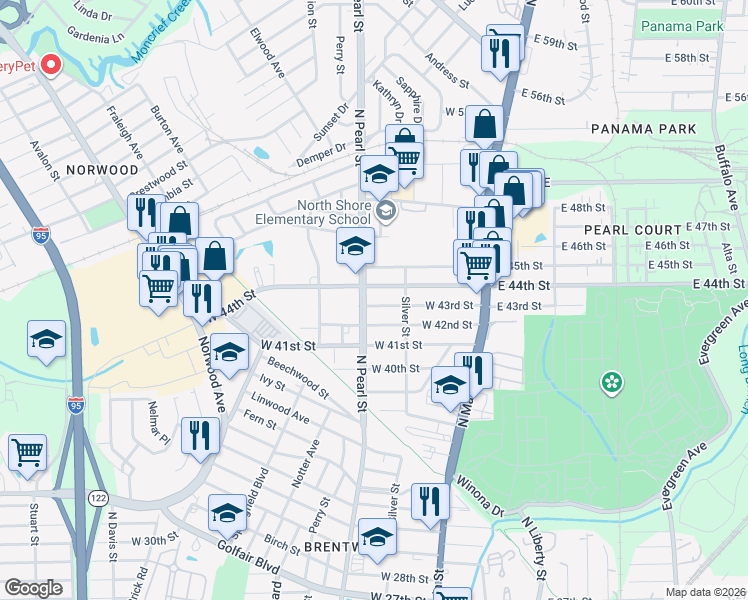 map of restaurants, bars, coffee shops, grocery stores, and more near 221 West 43rd Street in Jacksonville