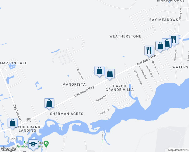 map of restaurants, bars, coffee shops, grocery stores, and more near 2455 Kingsport Avenue in Pensacola