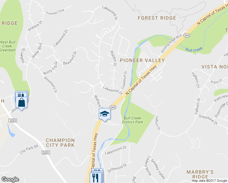 map of restaurants, bars, coffee shops, grocery stores, and more near 7204 Lakewood Drive in Austin