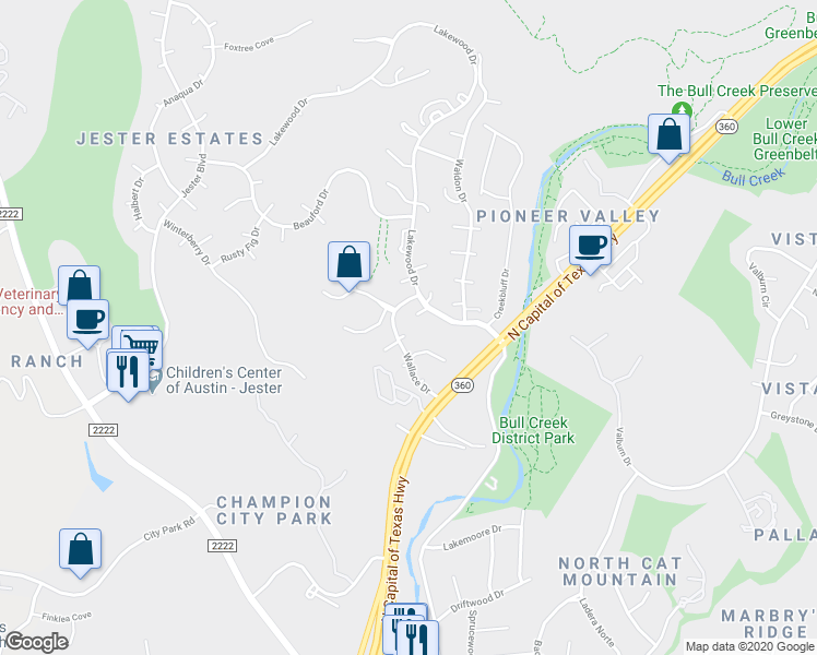map of restaurants, bars, coffee shops, grocery stores, and more near 7004 Firewheel Hollow in Austin