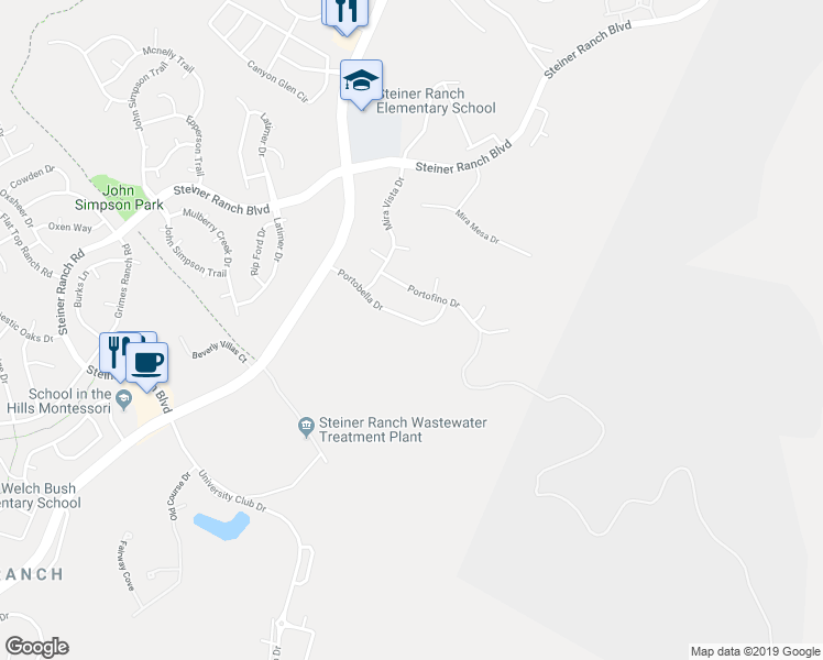 map of restaurants, bars, coffee shops, grocery stores, and more near 11929 Portobella Drive in Austin