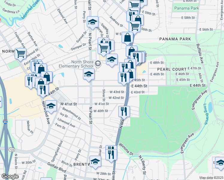 map of restaurants, bars, coffee shops, grocery stores, and more near 127 West 43rd Street in Jacksonville