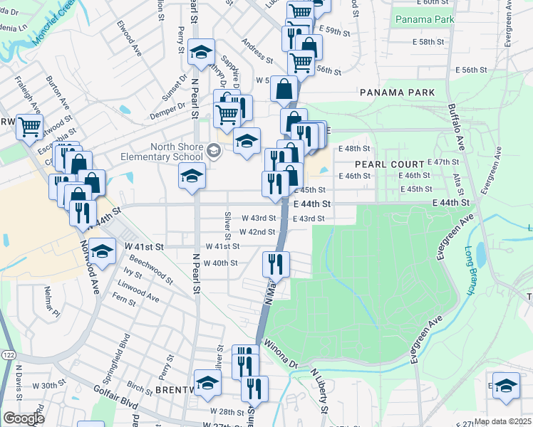 map of restaurants, bars, coffee shops, grocery stores, and more near 33 W 43rd St in Jacksonville