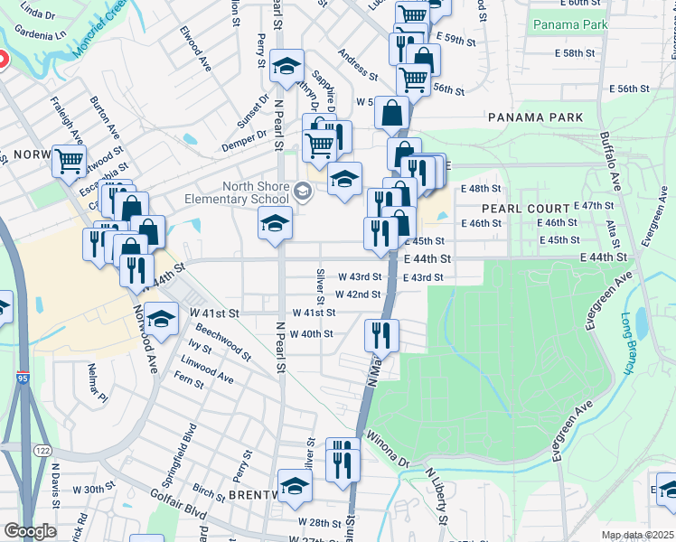 map of restaurants, bars, coffee shops, grocery stores, and more near 127 West 43rd Street in Jacksonville