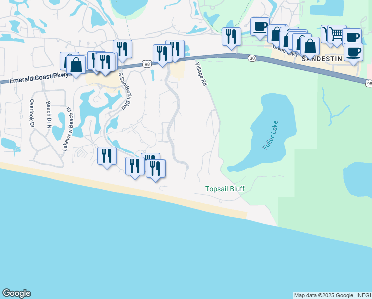 map of restaurants, bars, coffee shops, grocery stores, and more near Unnamed Road in Santa Rosa Beach