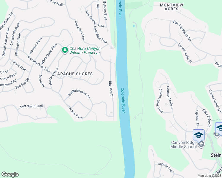 map of restaurants, bars, coffee shops, grocery stores, and more near Big Horn Drive in Travis County