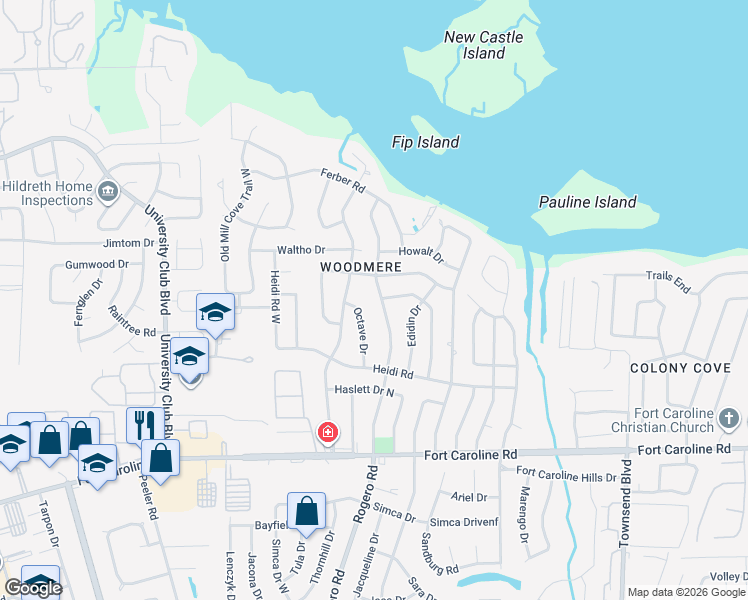 map of restaurants, bars, coffee shops, grocery stores, and more near 4004 Rogero Road in Jacksonville