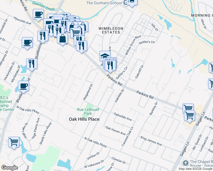 map of restaurants, bars, coffee shops, grocery stores, and more near 1767 Rue Desiree in Baton Rouge
