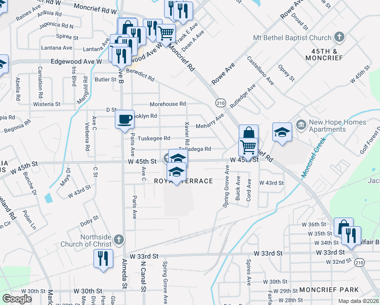 map of restaurants, bars, coffee shops, grocery stores, and more near 2023 West 45th Street in Jacksonville