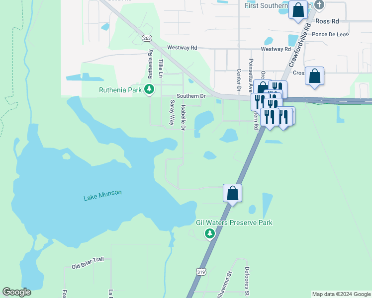 map of restaurants, bars, coffee shops, grocery stores, and more near 1205 Carson Drive in Tallahassee