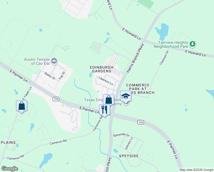 map of restaurants, bars, coffee shops, grocery stores, and more near 5648 Brougham Way in Austin