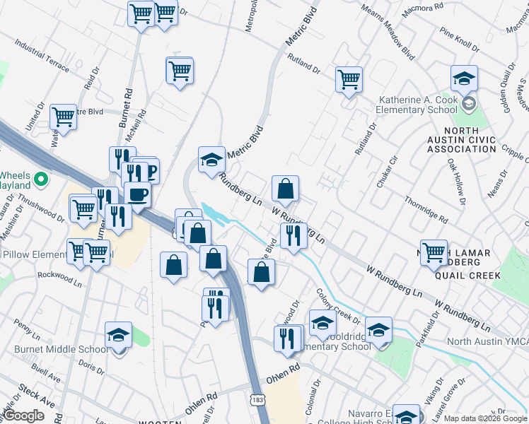 map of restaurants, bars, coffee shops, grocery stores, and more near 1901 West Loop in Austin