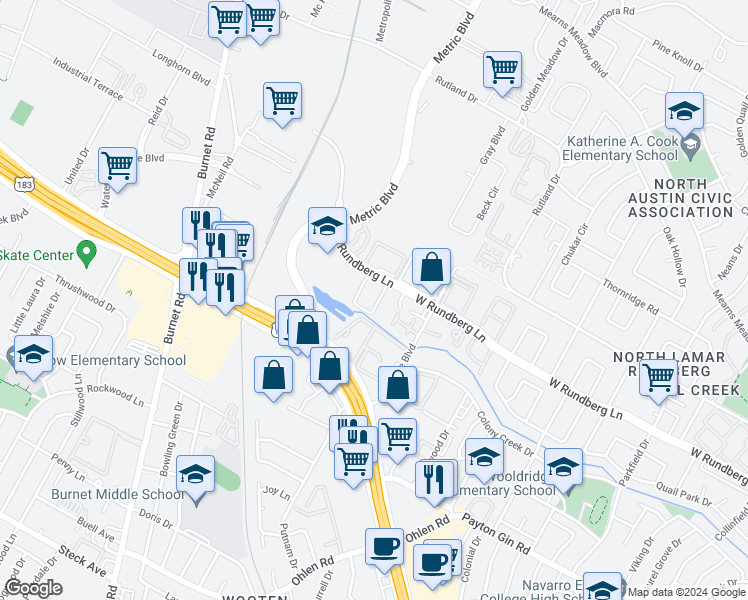 map of restaurants, bars, coffee shops, grocery stores, and more near 1901 West Loop in Austin
