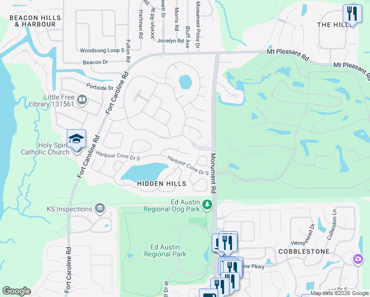 map of restaurants, bars, coffee shops, grocery stores, and more near 12043 Saverio Lane in Jacksonville