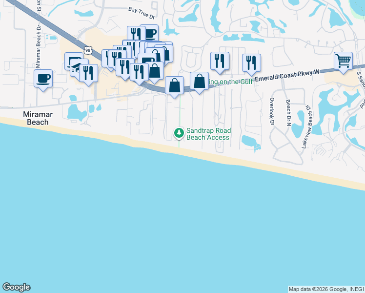 map of restaurants, bars, coffee shops, grocery stores, and more near 247 Sandtrap Road in Destin