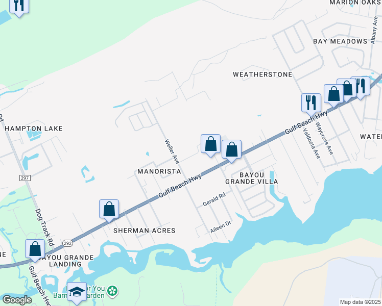 map of restaurants, bars, coffee shops, grocery stores, and more near 2455 Kingsport Avenue in Pensacola