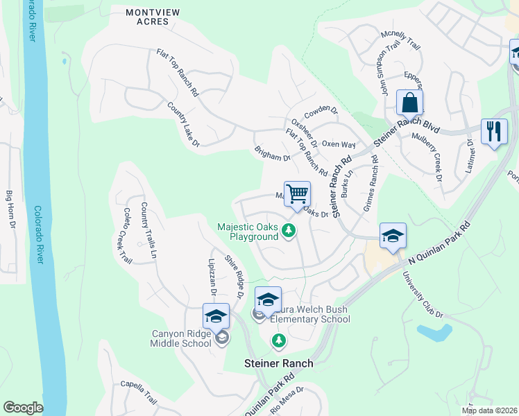map of restaurants, bars, coffee shops, grocery stores, and more near 2939 Lantana Ridge Dr in Austin