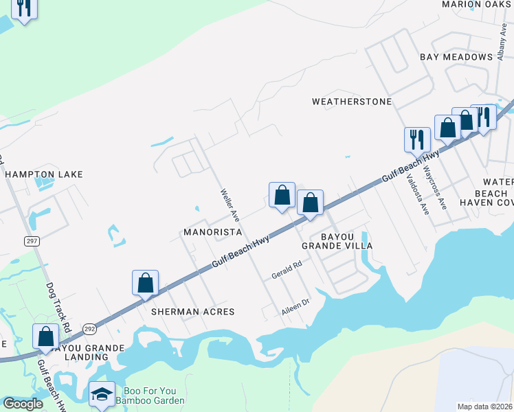 map of restaurants, bars, coffee shops, grocery stores, and more near 2455 Kingsport Avenue in Pensacola