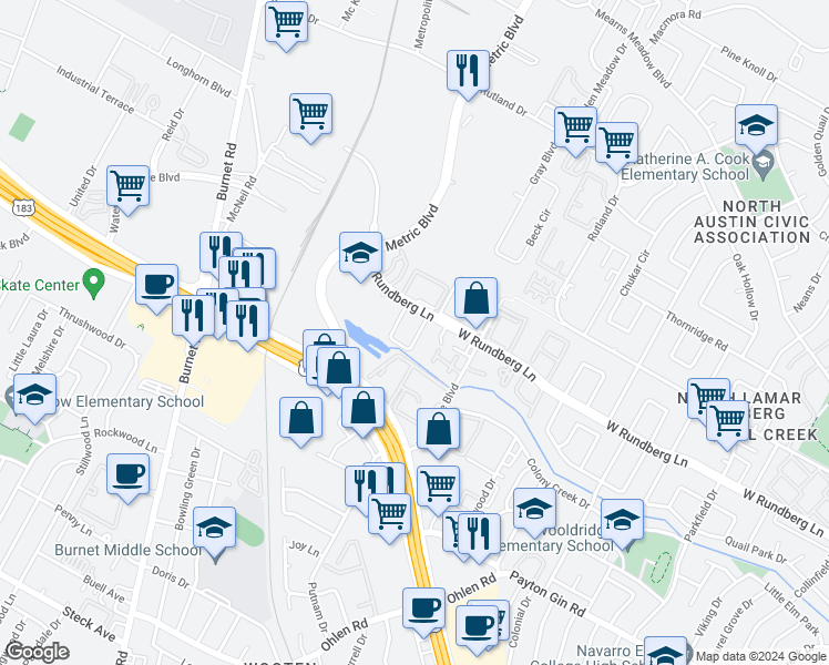 map of restaurants, bars, coffee shops, grocery stores, and more near 1901 West Loop in Austin