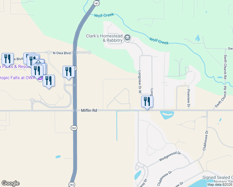 map of restaurants, bars, coffee shops, grocery stores, and more near 22261 Miflin Road in Foley