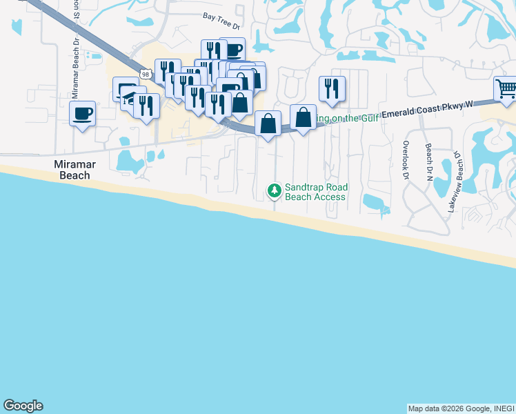 map of restaurants, bars, coffee shops, grocery stores, and more near 200 Snowdrift Road in Miramar Beach