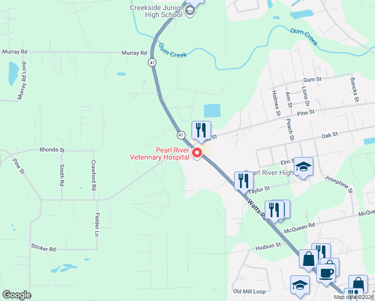 map of restaurants, bars, coffee shops, grocery stores, and more near 64881 Louisiana 41 in Pearl River